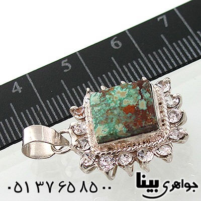 گردنبند فیروزه نیشابوری دور جواهری مربعی _کد:7680