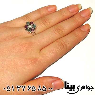 انگشتر چند جواهر یاقوت و زمرد و مروارید زنانه _کد:7692