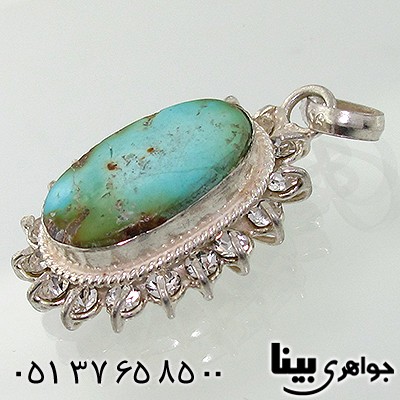 گردنبند فیروزه نیشابوری دور جواهری بیضی _کد:7700