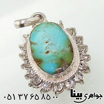 گردنبند فیروزه نیشابوری دور جواهری بیضی _کد:7700
