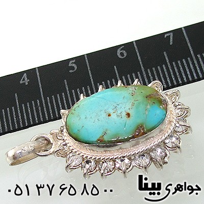 گردنبند فیروزه نیشابوری دور جواهری بیضی _کد:7700