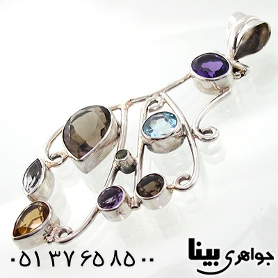 گردنبند چند جواهر توپاز و کوارتز زنانه درشت پر طاووس _کد:7707