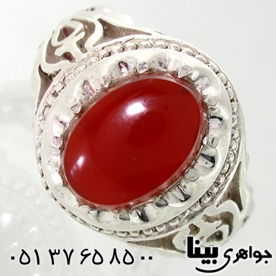 انگشتر عقیق یمنی مردانه خوشرنگ شبکه کاری _کد:7724