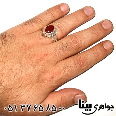 انگشتر عقیق یمنی مردانه خوشرنگ شبکه کاری _کد:7724