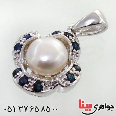 گردنبند چند جواهر مروارید سفید و یاقوت کبود