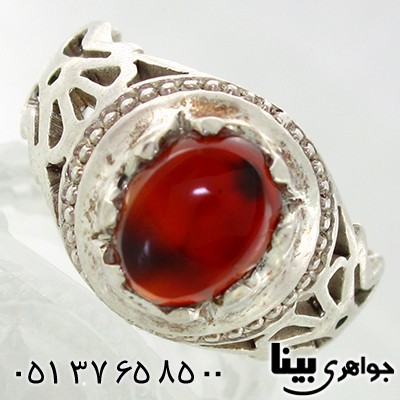 انگشتر عقیق یمنی مردانه شبکه کاری سنتی _کد:7729