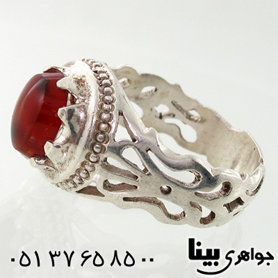 انگشتر عقیق یمنی مردانه شبکه کاری سنتی _کد:7729