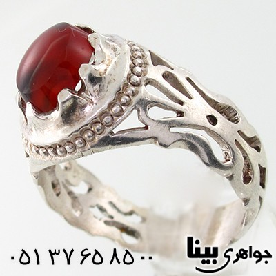 انگشتر عقیق یمنی مردانه شبکه کاری سنتی _کد:7729