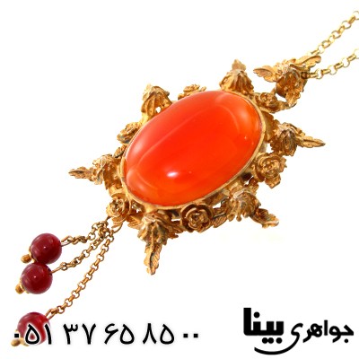 سینه ریز عقیق یمنی زنانه درشت فاخر زیر خاکی رز _کد:1238