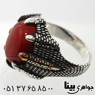 انگشتر عقیق سلیمانی مردانه طرح پنجه _کد:7761
