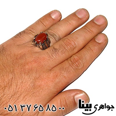 انگشتر عقیق سلیمانی مردانه طرح پنجه _کد:7761