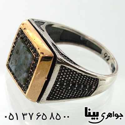 انگشتر عقیق خزه ای مردانه موزائیکی _کد:7763