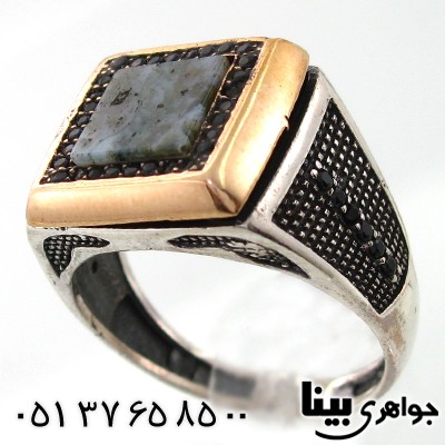 انگشتر عقیق خزه ای مردانه موزائیکی _کد:7763