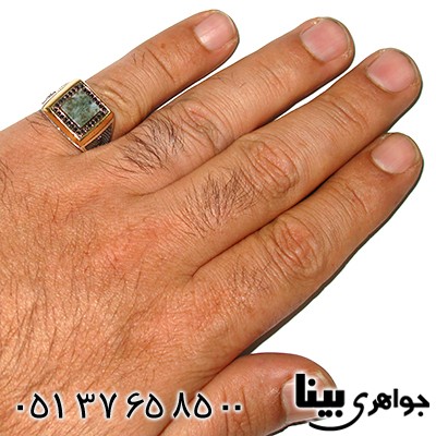 انگشتر عقیق خزه ای مردانه موزائیکی _کد:7763
