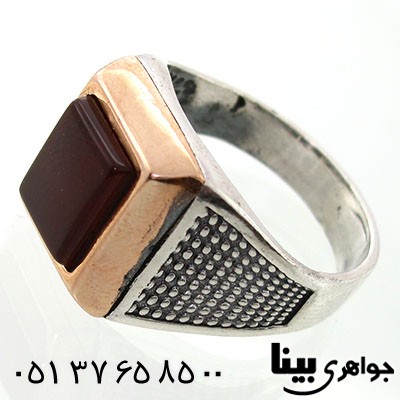 انگشتر عقیق قرمز مردانه مدل موزائیکی _کد:7765