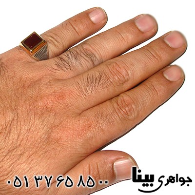 انگشتر عقیق قرمز مردانه مدل موزائیکی _کد:7765