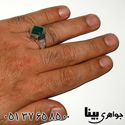 انگشتر عقیق سبز مردانه مدل پنج تن _کد:7771