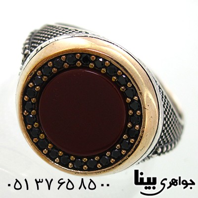 انگشتر عقیق قرمز دور اونیکس _کد:7777