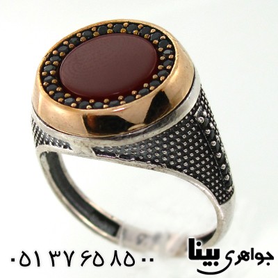 انگشتر عقیق قرمز دور اونیکس _کد:7777
