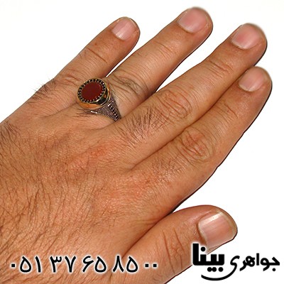 انگشتر عقیق قرمز دور اونیکس _کد:7777