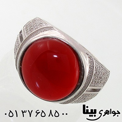انگشتر عقیق قرمز مردانه مدل ایتالیایی _کد:7784