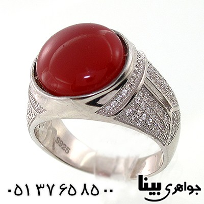 انگشتر عقیق قرمز مردانه مدل ایتالیایی _کد:7784