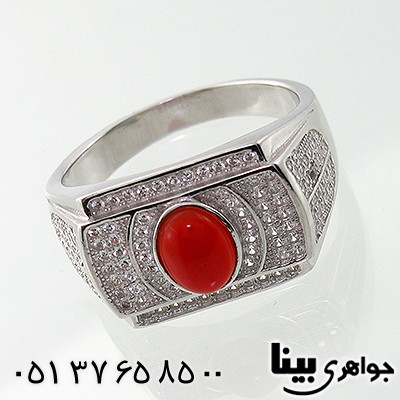 انگشتر عقیق قرمز مردانه مدل ایتالیایی _کد:7788
