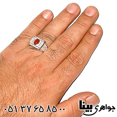 انگشتر عقیق قرمز مردانه مدل ایتالیایی _کد:7788