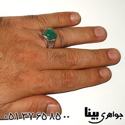 انگشتر عقیق سبز مردانه مدل پنج تن _کد:7797