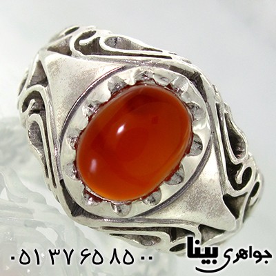 انگشتر عقیق یمنی مردانه مدل اره کاری قرینه _کد:7800