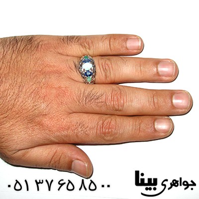 انگشتر چند جواهر فیروزه نیشابوری مردانه رادیوم لوکس _کد:7819