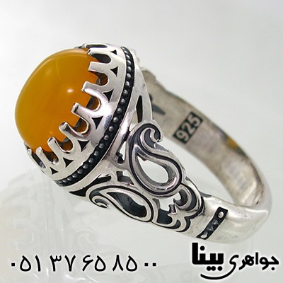 انگشتر عقیق شرف الشمس مردانه مدل ترمه _کد:7832