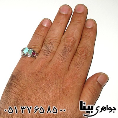 انگشتر چند جواهر مردانه فیروزه نیشابوری رادیوم لوکس _کد:7861