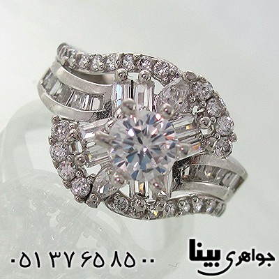 انگشتر نقره پر نگین سوئیسی زنانه مدل شکوفه _کد:7863