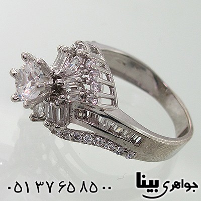 انگشتر نقره پر نگین سوئیسی زنانه مدل شکوفه _کد:7863