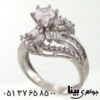 انگشتر نقره پر نگین سوئیسی زنانه مدل شکوفه _کد:7863