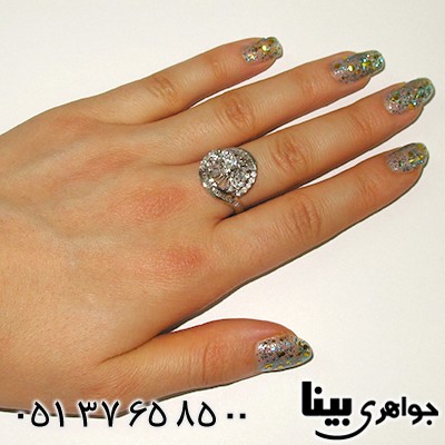 انگشتر نقره پر نگین سوئیسی زنانه مدل شکوفه _کد:7863