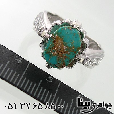 انگشتر فیروزه نیشابوری شجری مردانه کلاسیک چهار چنگ رادیوم لوکس _کد:7865