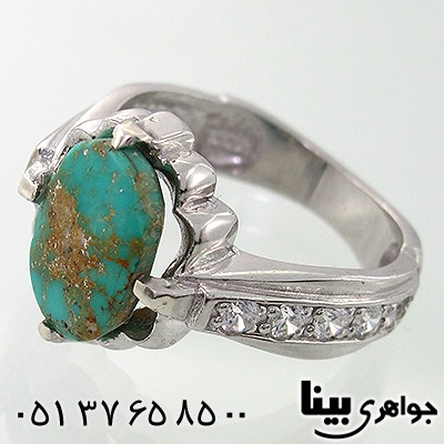 انگشتر فیروزه نیشابوری شجری مردانه کلاسیک چهار چنگ رادیوم لوکس _کد:7865