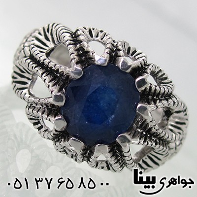 انگشتر یاقوت کبود مردانه سیاه قلم و رادیوم لوکس _کد:7867