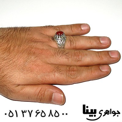 انگشتر عقیق قرمز مردانه کلاسیک شبکه ای _کد:7933