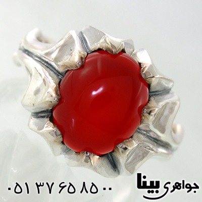 انگشتر عقیق قرمز مردانه تمام چنگی کلاسیک _کد:7936
