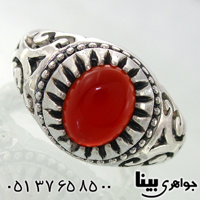 انگشتر عقیق قرمز مردانه شبکه ای _کد:7938