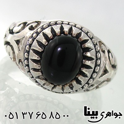 انگشتر عقیق سیاه (اونیکس) مردانه شبکه کاری _کد:7943