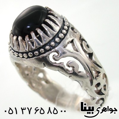 انگشتر عقیق سیاه (اونیکس) مردانه شبکه کاری _کد:7943
