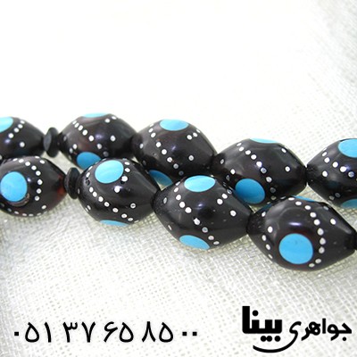 تسبیح کشکول (کوک) 33 دانه ای نقره کوب و مرصع کاری فیروزه مصری _کد:7991