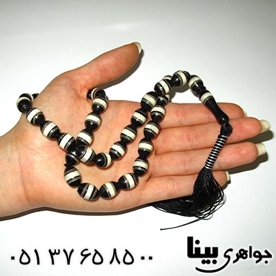 تسبیح کشکول (کوک) 33 دانه ای درشت نقره کاری و مرصع کاری عاج فیل فاخر _کد:7993
