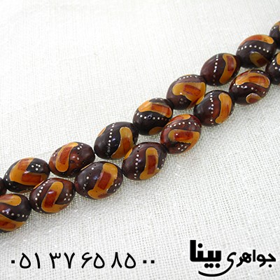 تسبیح کشکول (کوک) 33 دانه ای درشت مرصع کاری کهربا و نقره کوب _کد:7997