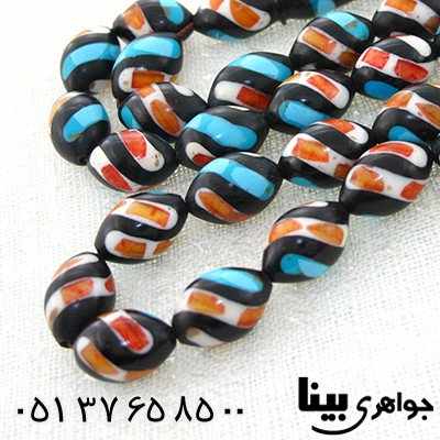 تسبیح کشکول (کوک) 33 دانه ای درشت مرصع کاری کهربا و فیروزه مصری _کد:7999