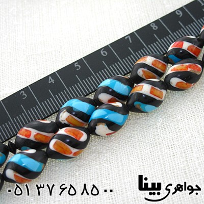 تسبیح کشکول (کوک) 33 دانه ای درشت مرصع کاری کهربا و فیروزه مصری _کد:7999